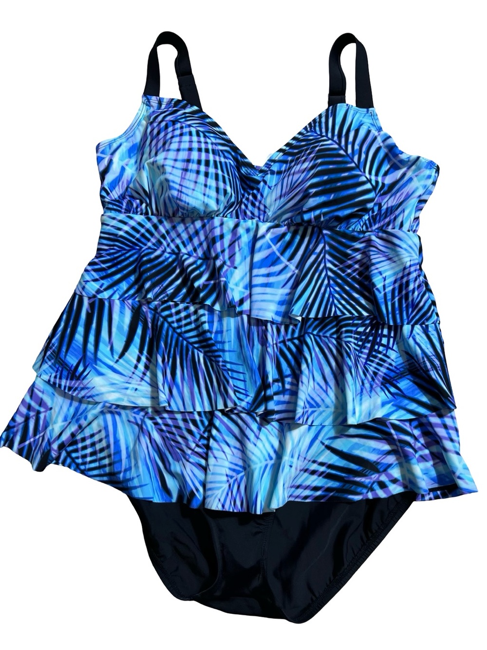 Swim Solutions women’s triple tier fauxkini one-piece swimsuit blue size 16 - Picture 2 of 12